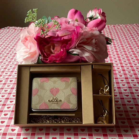 π©· COACH BOXED MINI WALLET ON A CHAIN IN SIGNATURE CANVAS WITH HEART PRINT π©· - Picture 3 of 16